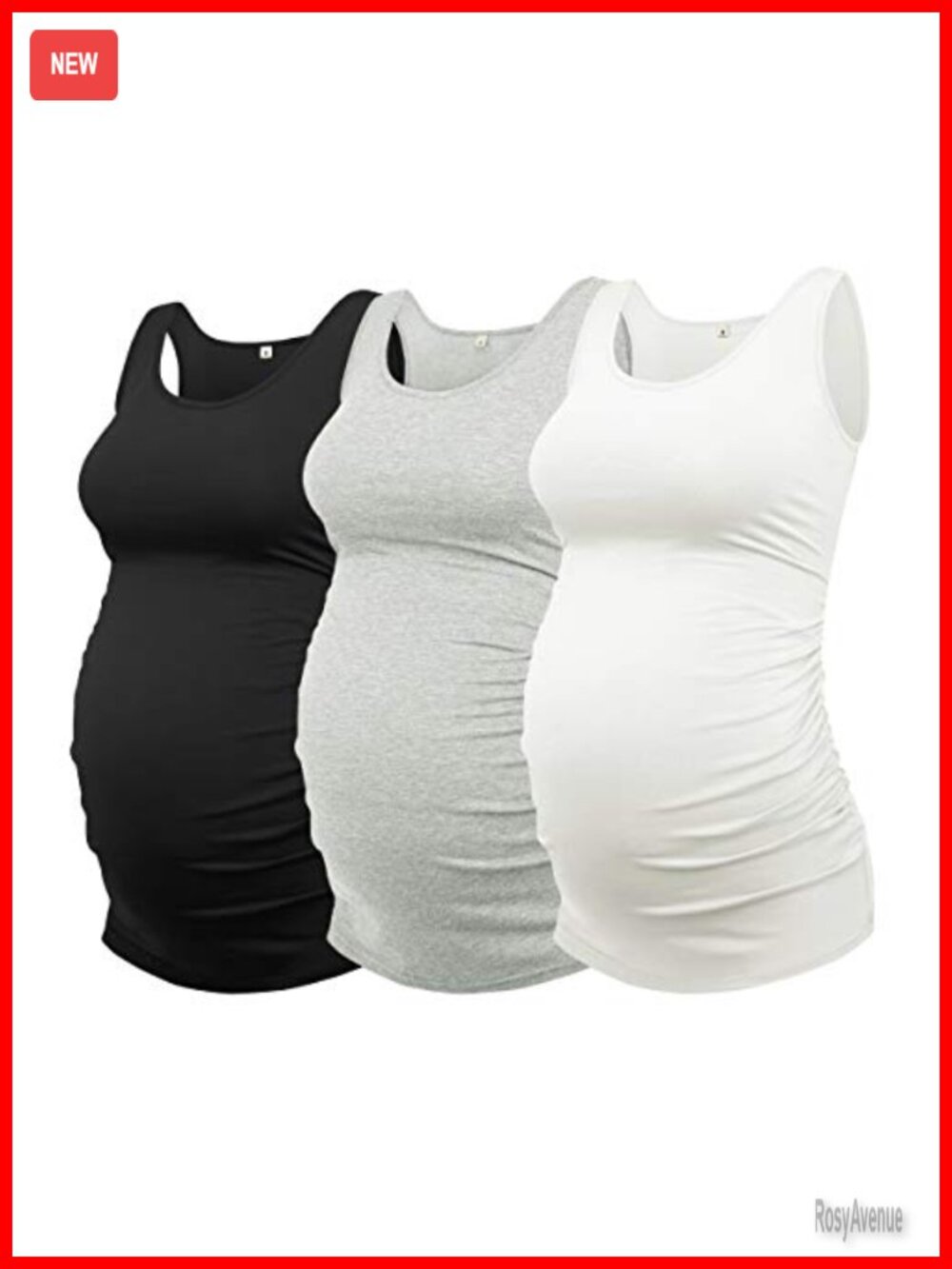 Maternity Tank Tops 3 Pack Cotton Sleeveless Ruched Pregnancy Postpartum Shirts